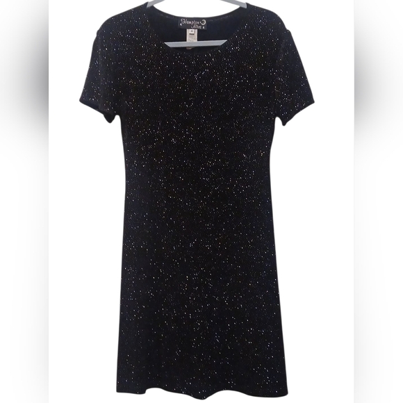 Hampton Nites - Black Mini Dress W/ Sparkles Through Out , Short Sleeve, Size 8 - Picture 6 of 11